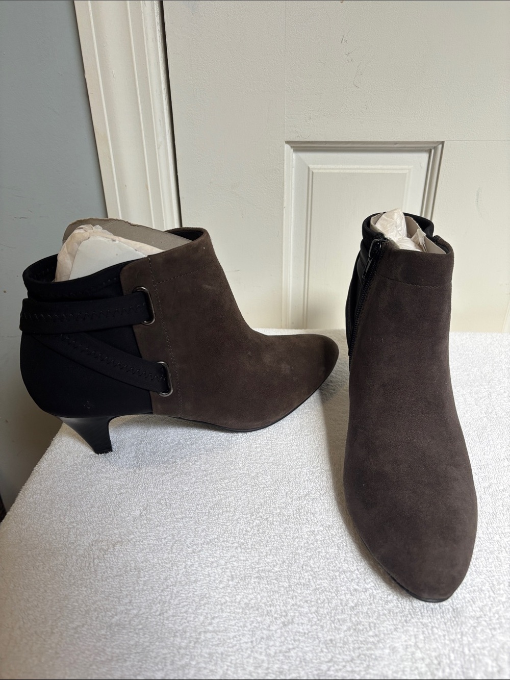 Alfani Step n Flex Suede Pointed Ankle Bootie in Dark Brown with Low Heel